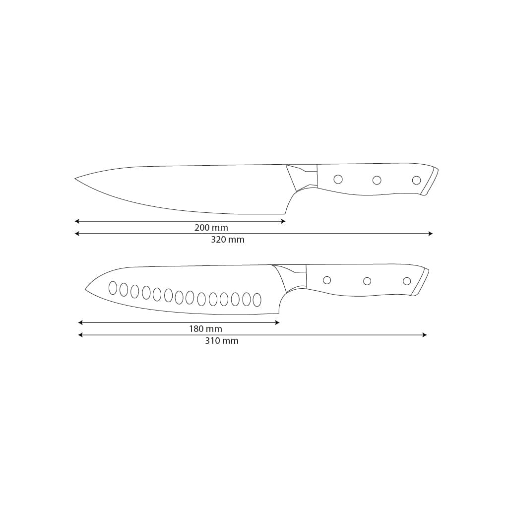 Shinrai Knives - Mother of Pearl Jewels 2-piece Damascus Knife Set - Chef's knife + Santoku knife