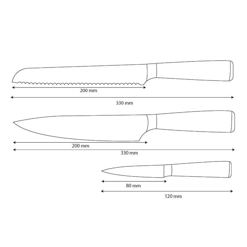 Shinrai Knives - Ensemble de 3 couteaux imprimés Damas - Couteau de chef + Couteau à pain + Couteau d'office