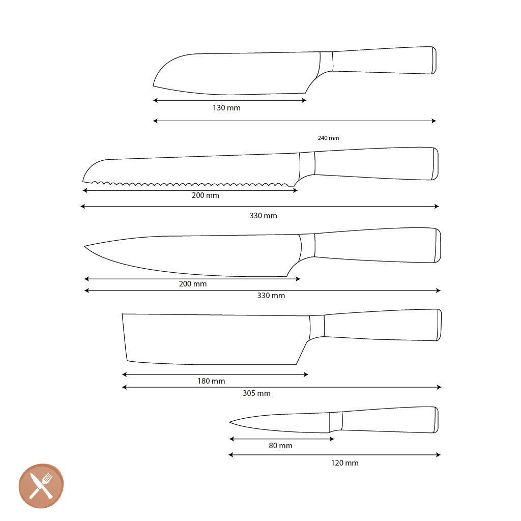 Couteaux Shinrai - Ensemble de 5 couteaux en époxy et onyx imprimé Damas - Couteau de chef, couteau à pain, couteau Nakiri, petit Santoku et couteau d'office