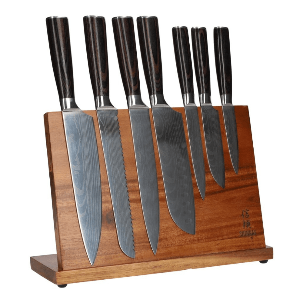 7-piece knife set damascus print + acacia wooden knife holder – Kookgigant