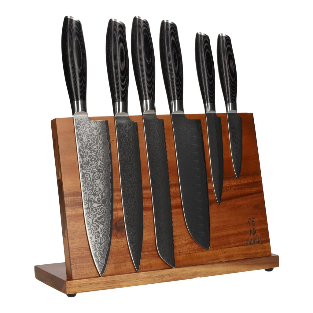 Damask Pakka Wood 6-Piece Knife Set + Magnetic Knife Block Single