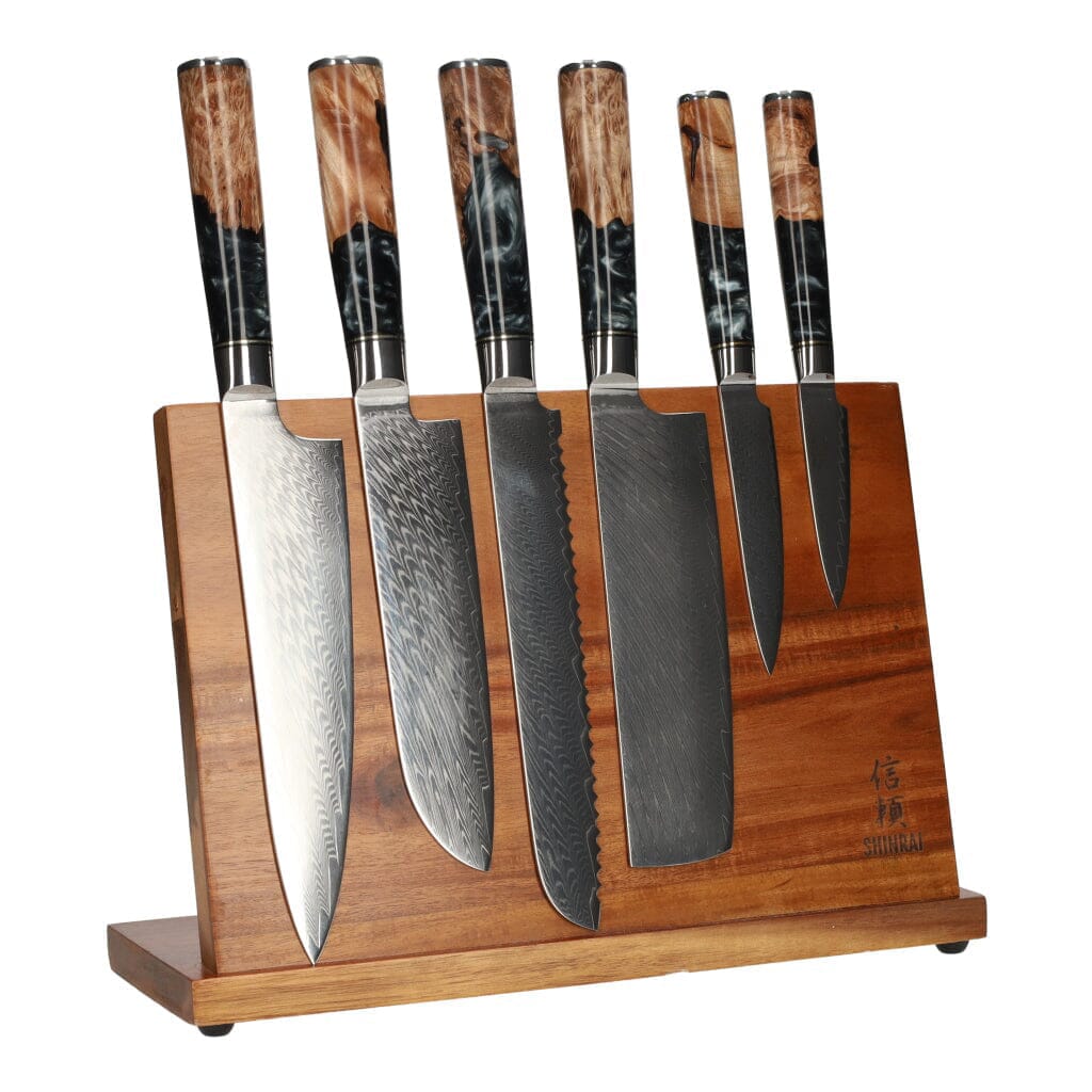 Epoxy Onyx 6-Piece Damascus Knife Set + Magnetic Knife Block