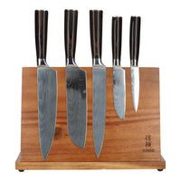 Shinrai Japan - Damascus Print 5-delig + Magnetisch Messenblok Enkelzijdig Messenset met blok Shinrai Japan