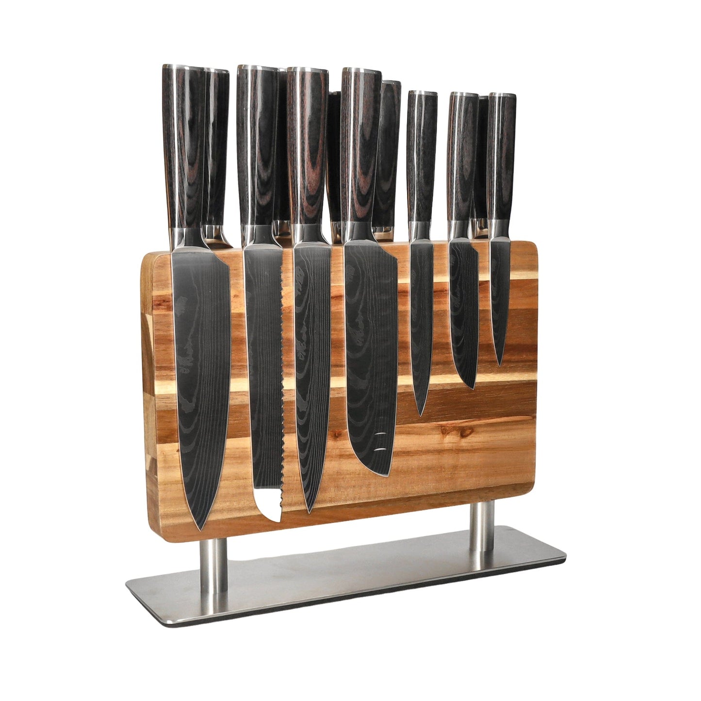 Shinrai Knives - Damascus Print 15-delige Messenset - Master collection XXL set + Blok Messenset met blok Shinrai Knives