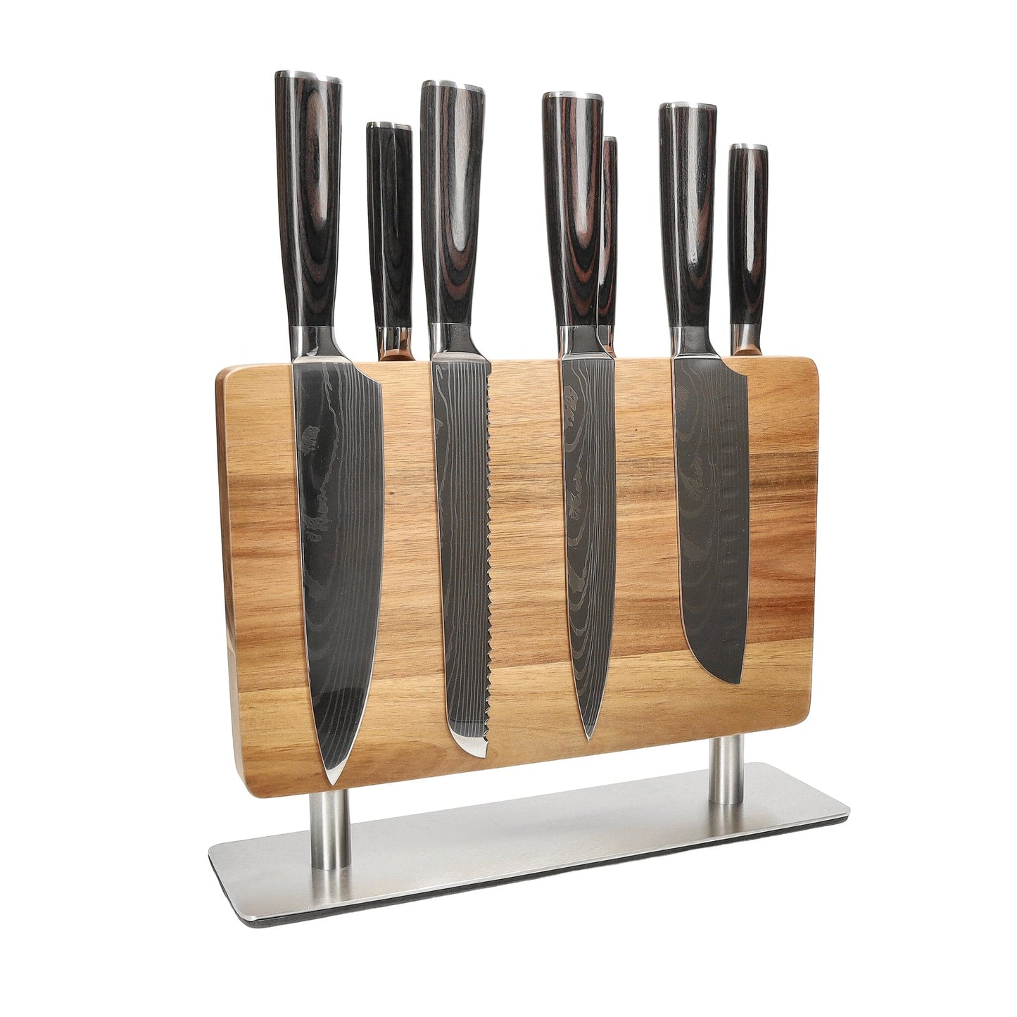 Shinrai Knives - Damascus Print 7-delige Messenset + Messenblok Stans Messenset met blok Shinrai Knives