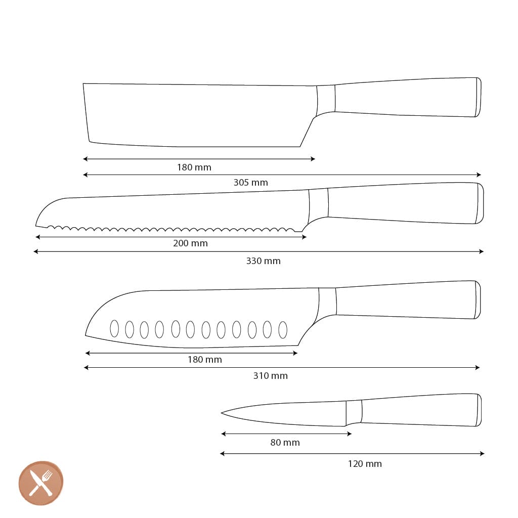 Shinrai Knives - Damascus Print Epoxy Onyx 4-delige Messenset - Santoku + Broodmes + Nakiri + Schilmes Messenset Shinrai Knives