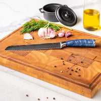 Shinrai Knives - Damascus Print Epoxy Sapphire 4-delige Messenset - Santoku + Broodmes + Nakiri + Schilmes Messenset Shinrai Knives