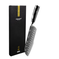 Shinrai Knives - Damascus Print Onyx Epoxy Santoku mes 18cm Santokumes Shinrai Knives