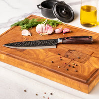 Couteaux Shinrai - Coffret de 5 couteaux en acier inoxydable martelé - Couteau de chef + Couteau à pain + Nakiri + Petit Santoku + Couteau d'office