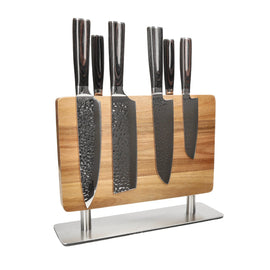 Couteaux Shinrai - Ensemble de 6 couteaux en acier inoxydable martelé + bloc à couteaux Shinrai Knives - Hammered RVS 6-delige Messenset + Messenblok Stans Messenset met blok Shinrai Knives