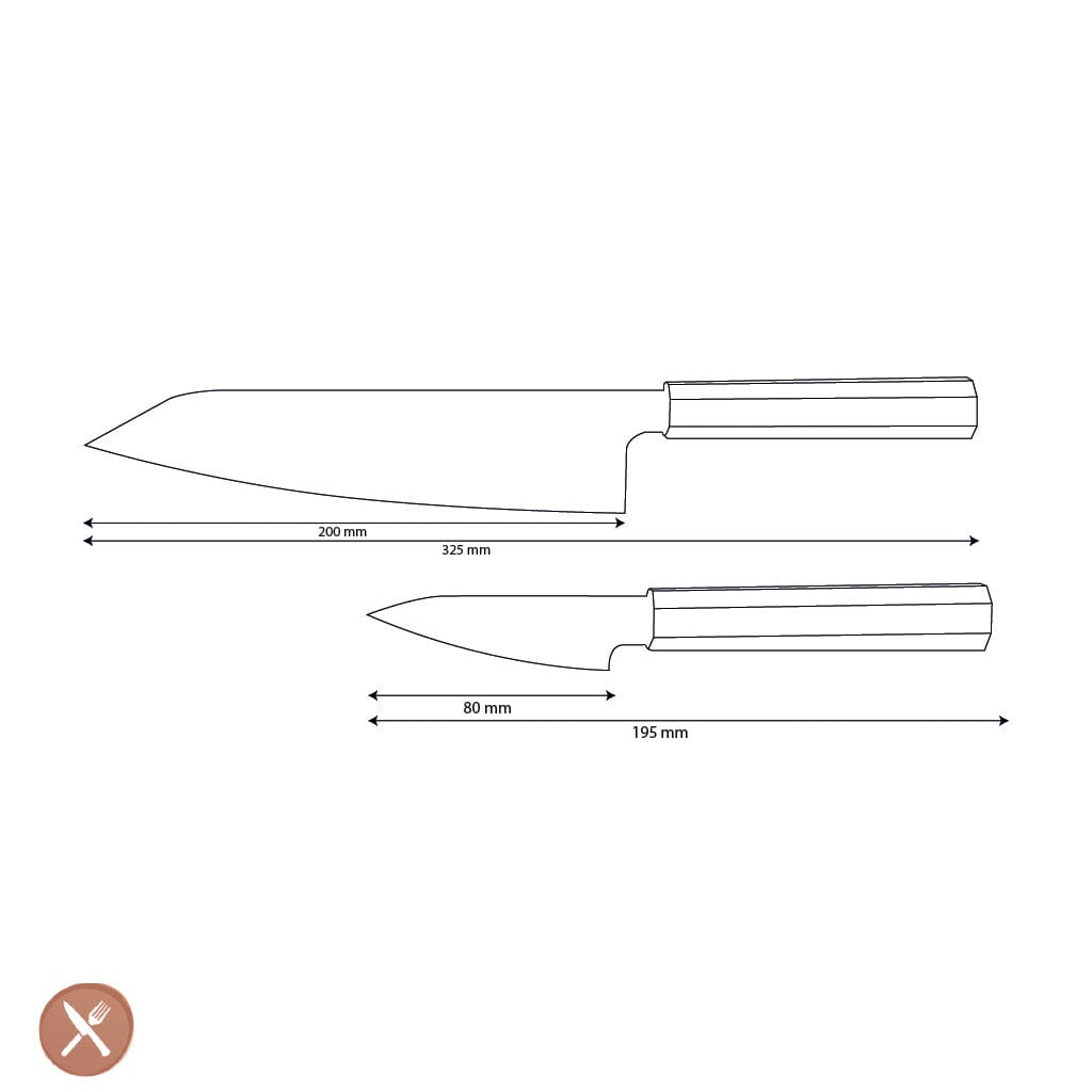 Shinrai Knives - Kigami Exclusive Damascus 2-delige set - Kiritsuke + Schilmes Messenset Shinrai Knives