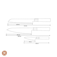 Couteaux Shinrai - Coffret de 3 couteaux damas Kurayami - Couteau de chef + Couteau à pain + Couteau d'office