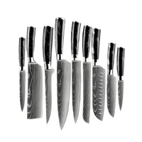 Epoxy Onyx 9-delige Damascus Print Messenset + Acacia houder dubbelzijdig Shinrai Japan