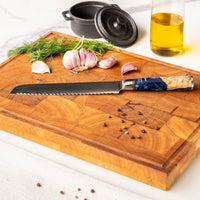 Epoxy Sapphire 6-delige Damascus Messenset + Acacia houder dubbelzijdig Shinrai Japan