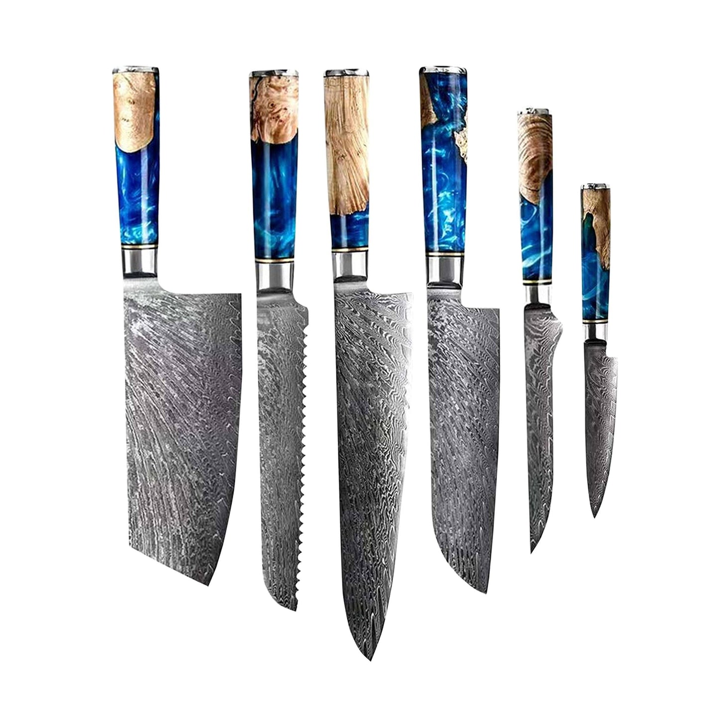 Epoxy Sapphire 6-delige Messenset + Acacia Houder Style 1 Shinrai Japan