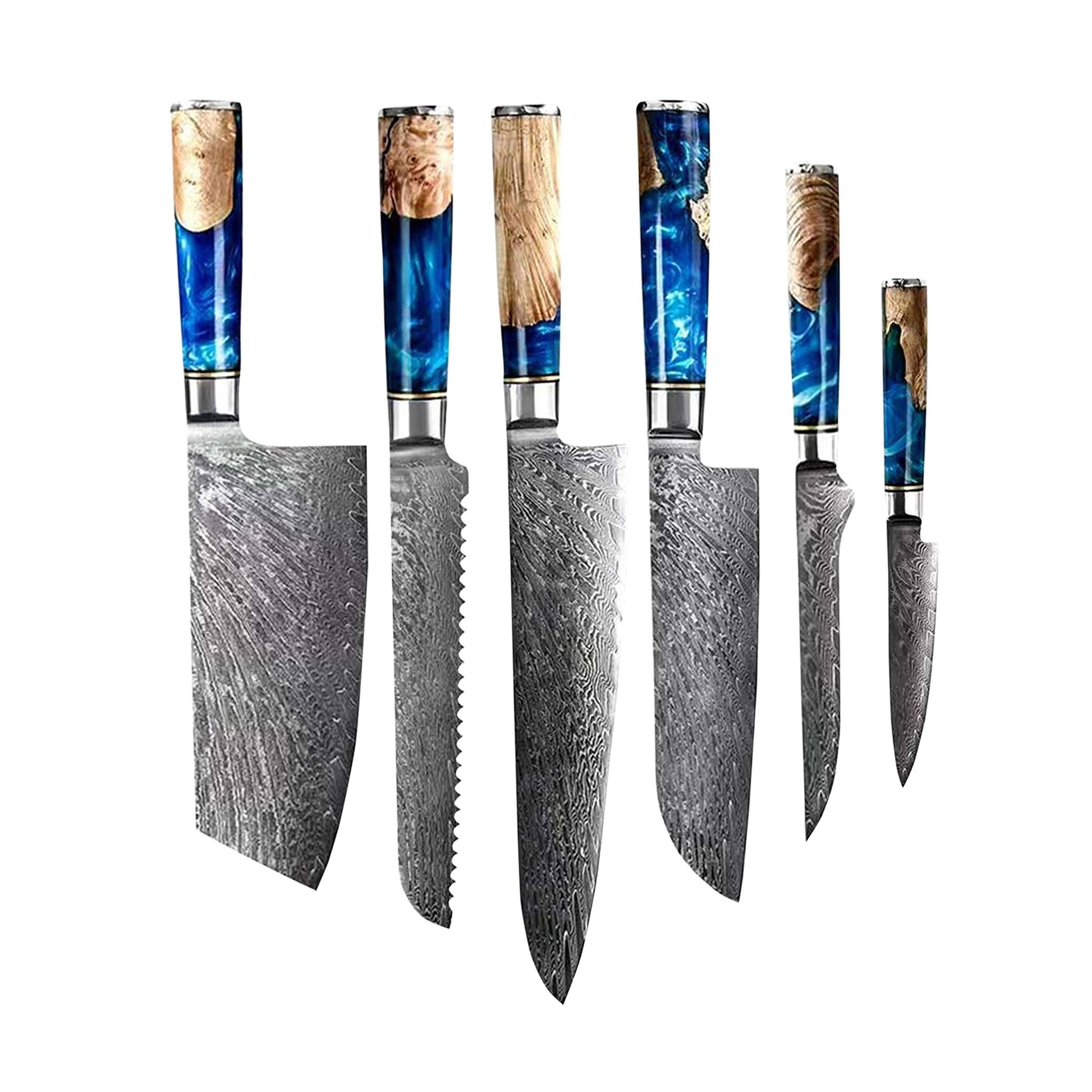 Epoxy Sapphire 6-delige Messenset + Acacia Houder Style 1 Shinrai Japan