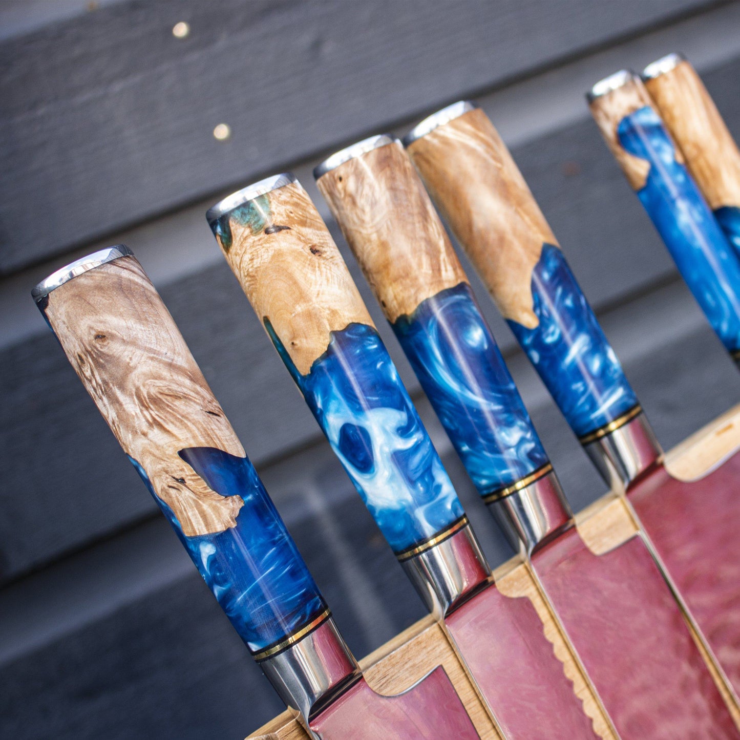 Epoxy Sapphire 6-delige Messenset + Acacia Houder Style 1 Shinrai Japan