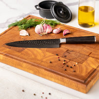 Hammered Damast BR 5-delige Damascus Messenset + Acacia houder dubbelzijdig Messensets Shinrai Japan