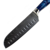Japanse Damascus Print Epoxy Sapphire - Santoku mes Keukenmessen Shinrai Japan