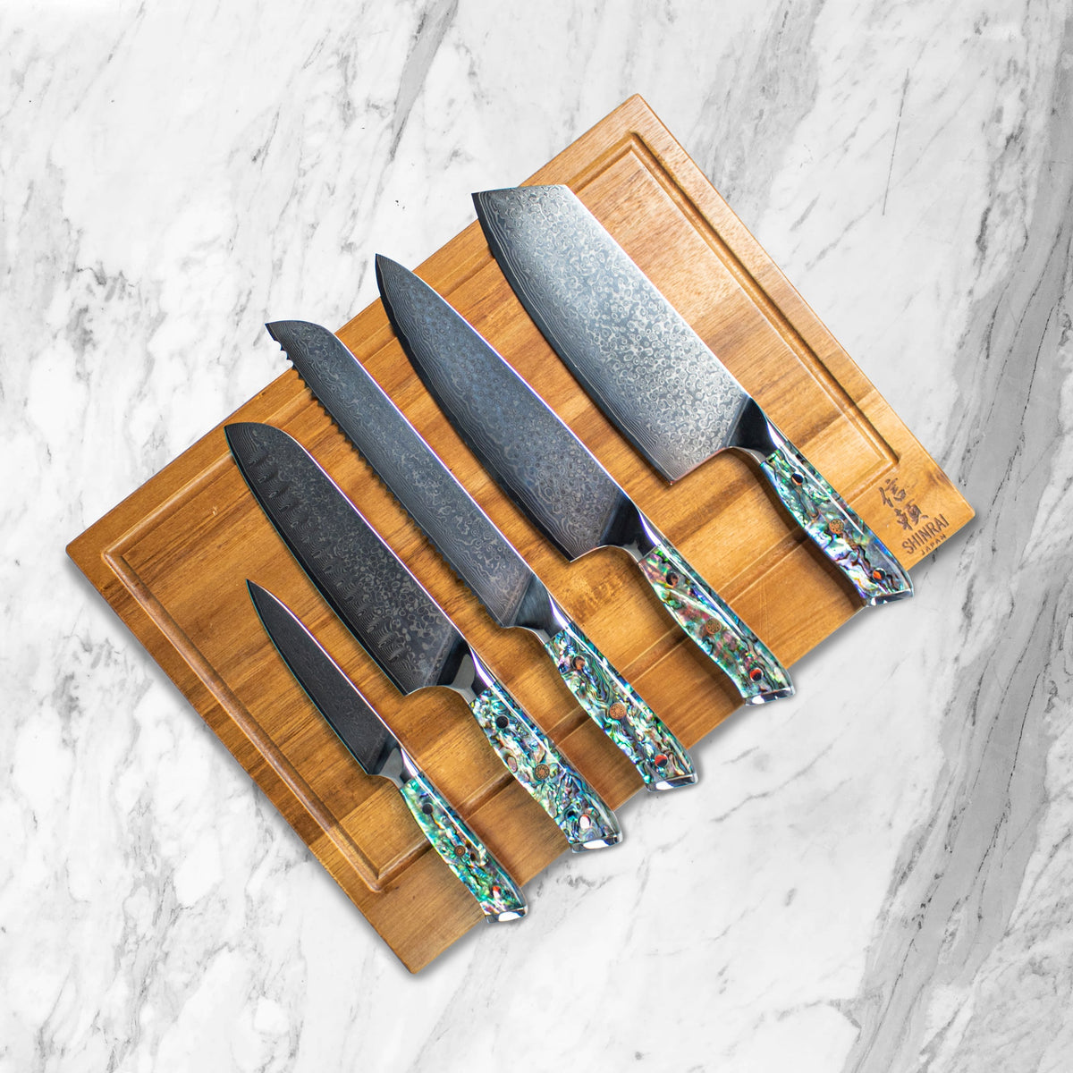 Hammered Stainless Steel Series 6-piece Knife Set + Acacia Wood Magnet –  ShinraiKnives