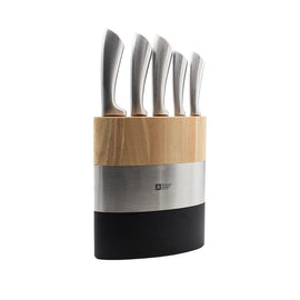 Richardson Sheffield - Ensemble de couteaux Fusion 5 pièces avec bloc à couteaux - Bois naturel et noir Bezig met laden...