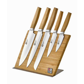 Richardson Sheffield - Ensemble de couteaux Nomad 5 pièces avec bloc à couteaux magnétique - Bambou Bezig met laden...