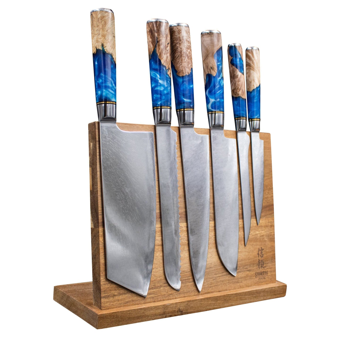 Shinrai Japan - Epoxy Sapphire 6-delige Damascus Messenset Messensets Shinrai Japan