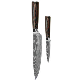 Couteaux Shinrai - Ensemble de 2 couteaux imprimés Damas - Couteau de chef + Couteau d&#39;office