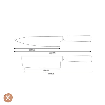 Couteaux Shinrai - Ensemble de 2 couteaux BR en damas martelé - Couteau de chef + Nakiri