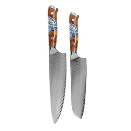 Shinrai Knives - Eclipse 2-Piece Damascus Knife Set - Chef's Knife + Santoku Knife