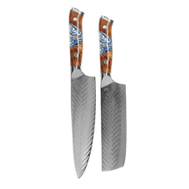 Shinrai Knives - Eclipse 2-Piece Damascus Knife Set - Chef's Knife + Nakiri