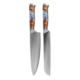 Shinrai Knives - Eclipse 2-Piece Damascus Knife Set - Chef's Knife + Bread Knife