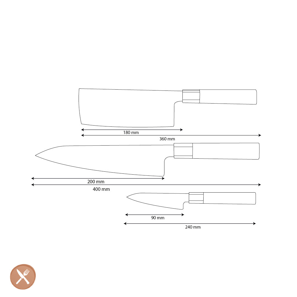 Shinrai Knives - Kurayami 3-Piece Damascus Knife Set - Chef's Knife + Nakiri + Paring Knife
