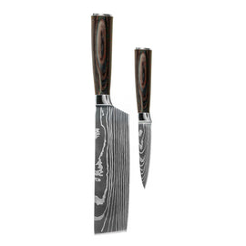 Shinrai Knives - Damascus Print 2-piece Knife Set - Nakiri + Paring Knife