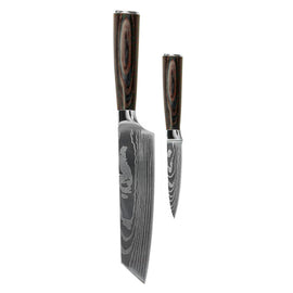 Shinrai Knives - Damascus Print 2-piece Knife Set - Kiritsuke + Paring Knife