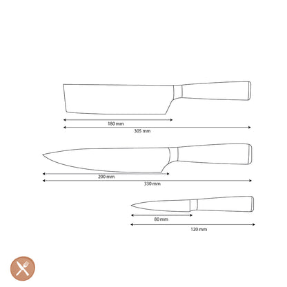 Shinrai Knives - Damascus Print Epoxy Onyx 3-Piece Knife Set - Chef's Knife + Nakiri + Paring Knife