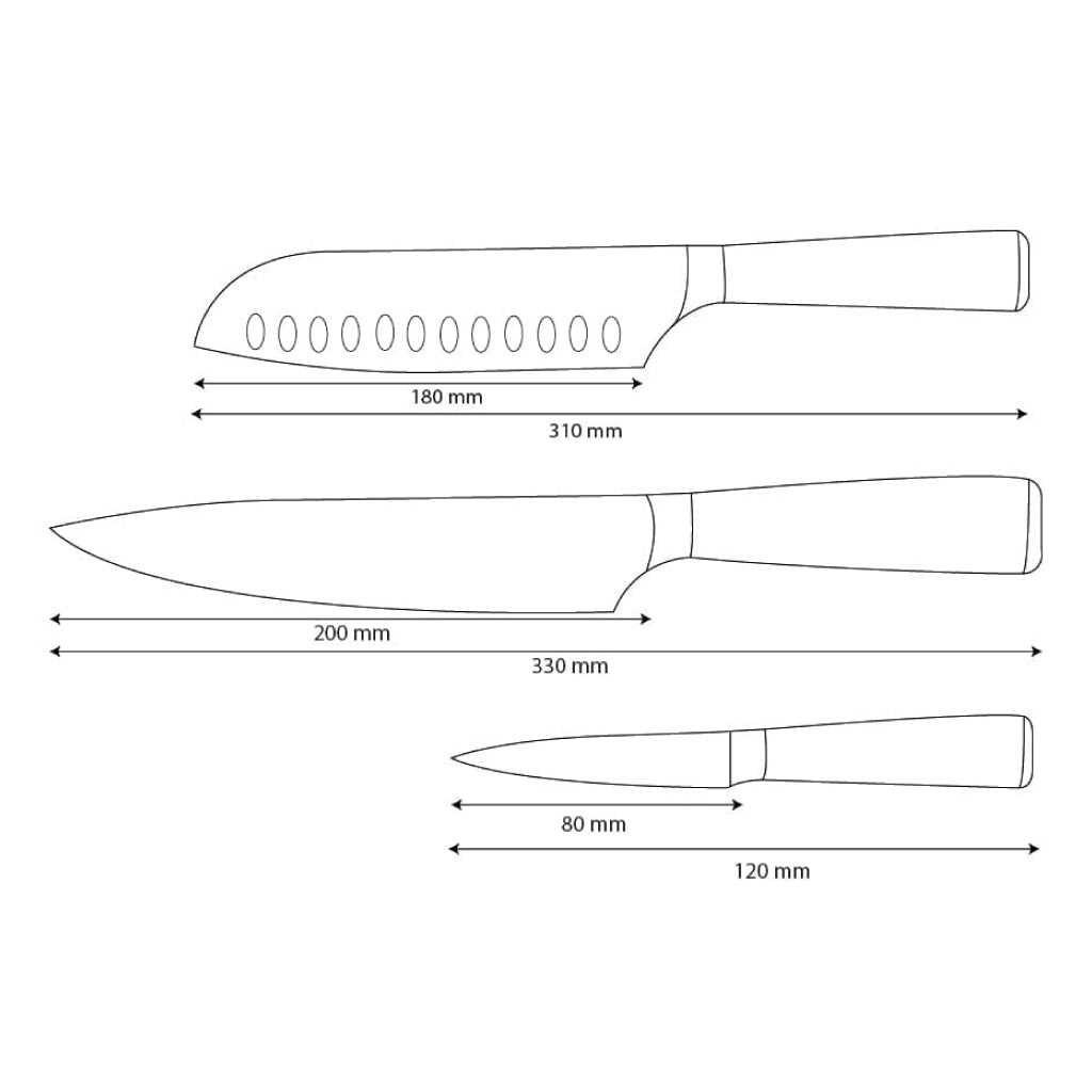 Shinrai Knives - Ensemble de 3 couteaux imprimés Damas - Couteau de chef + Santoku + Couteau d'office