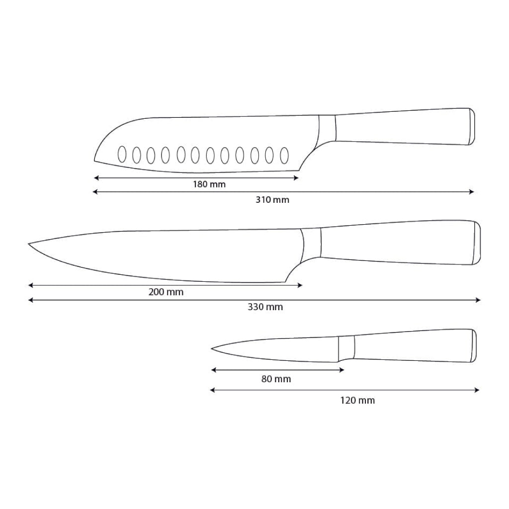 Shinrai Knives - Ensemble de 3 couteaux en résine époxy et saphir imprimé Damas - Couteau de chef, Santoku et couteau d'office