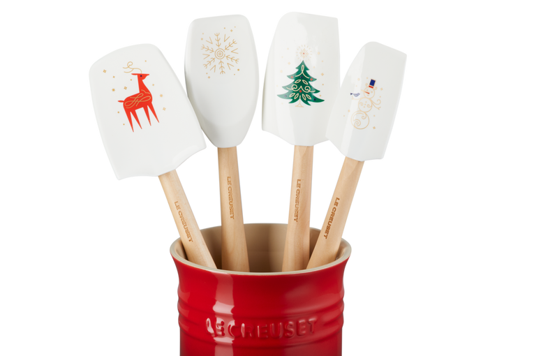 Le Creuset - Kitchen Utensil Holder With 4 Spatulas Cherry Red/White