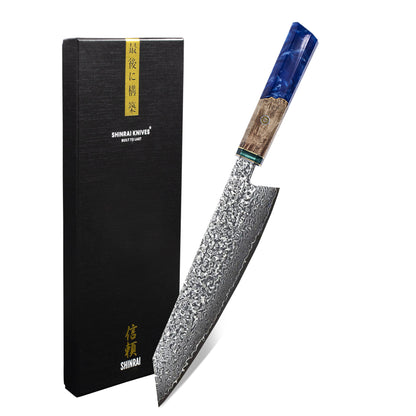 Shinrai Knives - Sapphire Octagon Damascus Kiritsuke 23 cm - Special Edition