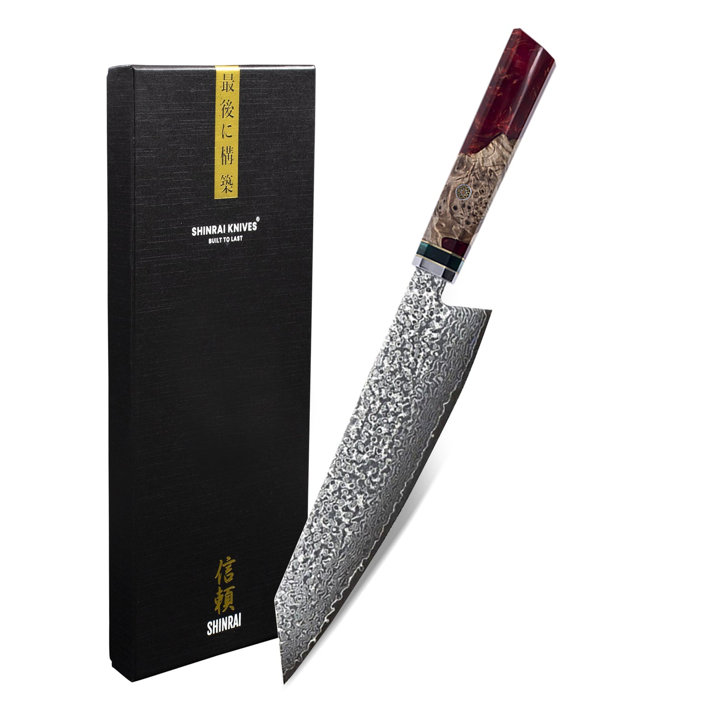Shinrai Knives - Ruby Octagon Damascus Kiritsuke 23 cm - Special Edition