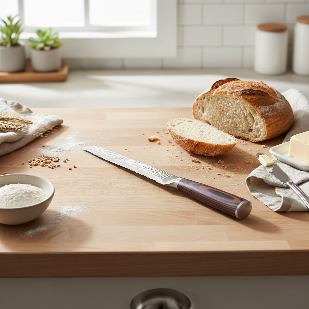 Shinrai Knives - Hammered Stainless Steel Bread Knife 20 cm