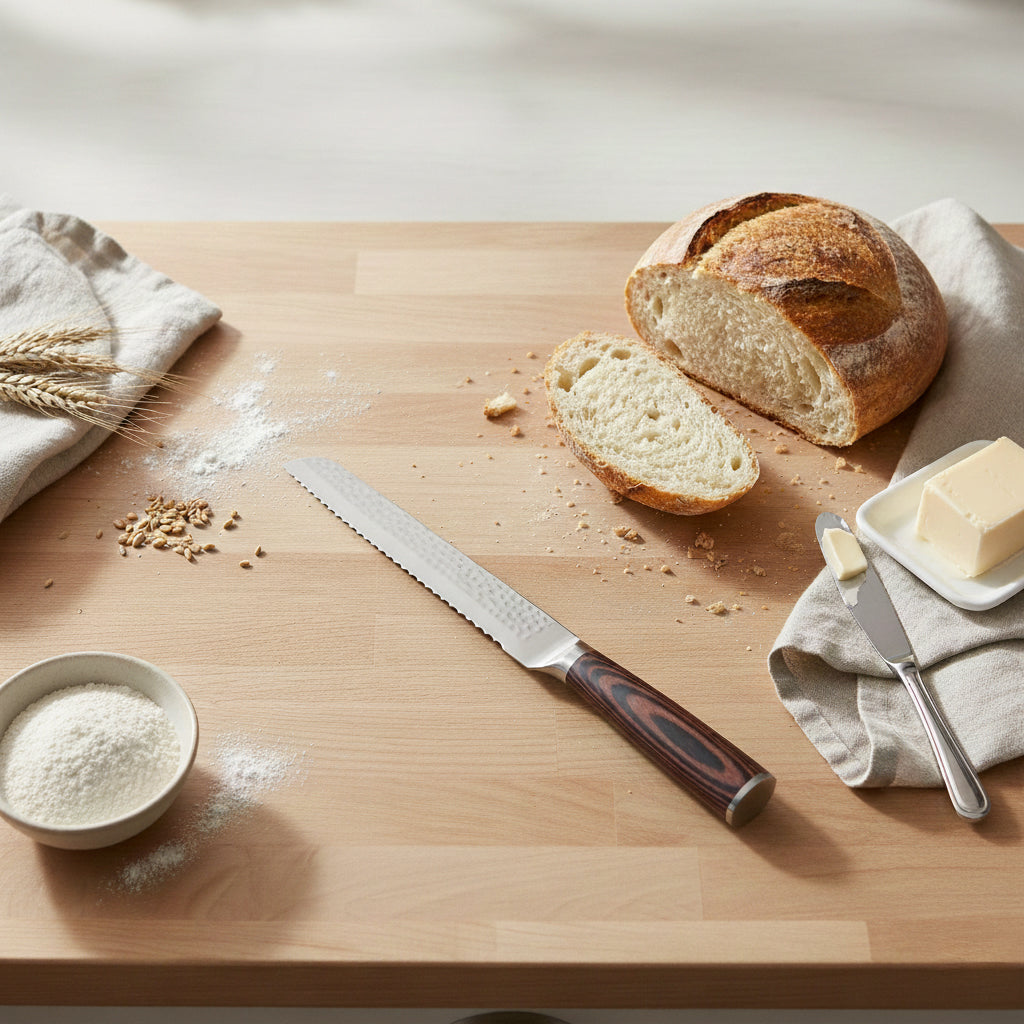 Shinrai Knives - Hammered Stainless Steel Bread Knife 20 cm