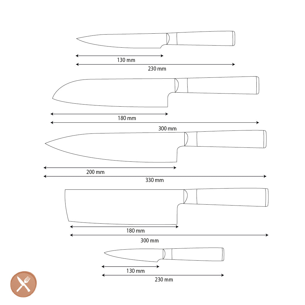 Shinrai Knives - Hammered Damask BR 5-Piece Knife Set