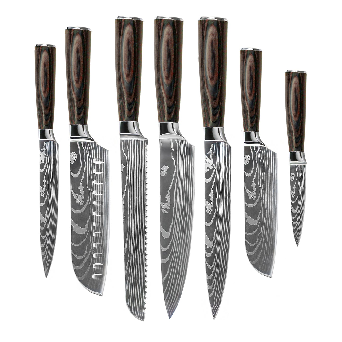 Shinrai Knives - Damascus Print 7-piece Knife Set