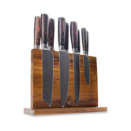 Shinrai Knives - Damascus Print 9-Piece Knife Set + Magnetic Knife Block Double Sided