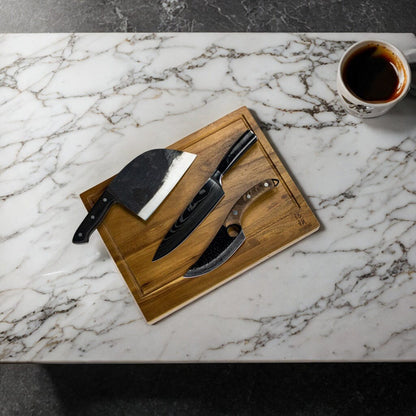 Shinrai Japon - 3 couteaux Forgés Marron + Planche à découper
