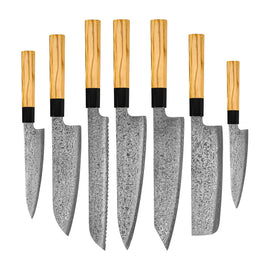 Shinrai Knives - Ensemble de couteaux Damas 7 pièces Takumi Kaza