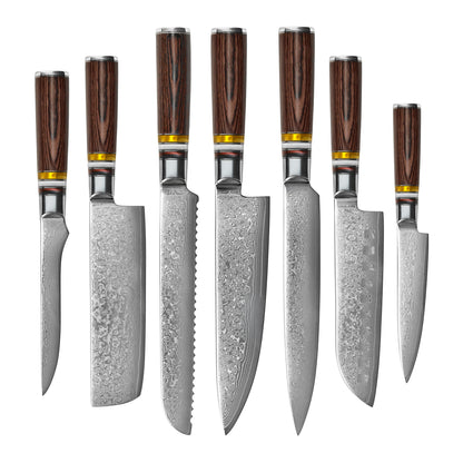 Shinrai Knives - Micarta Jewels 7-Piece Damascus Knife Set