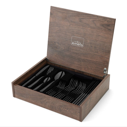 Amefa - Oxford 24-delige Bestekset 6 Personen PVD Hoogglans Zwart - in luxe kist Bestekset Amefa 